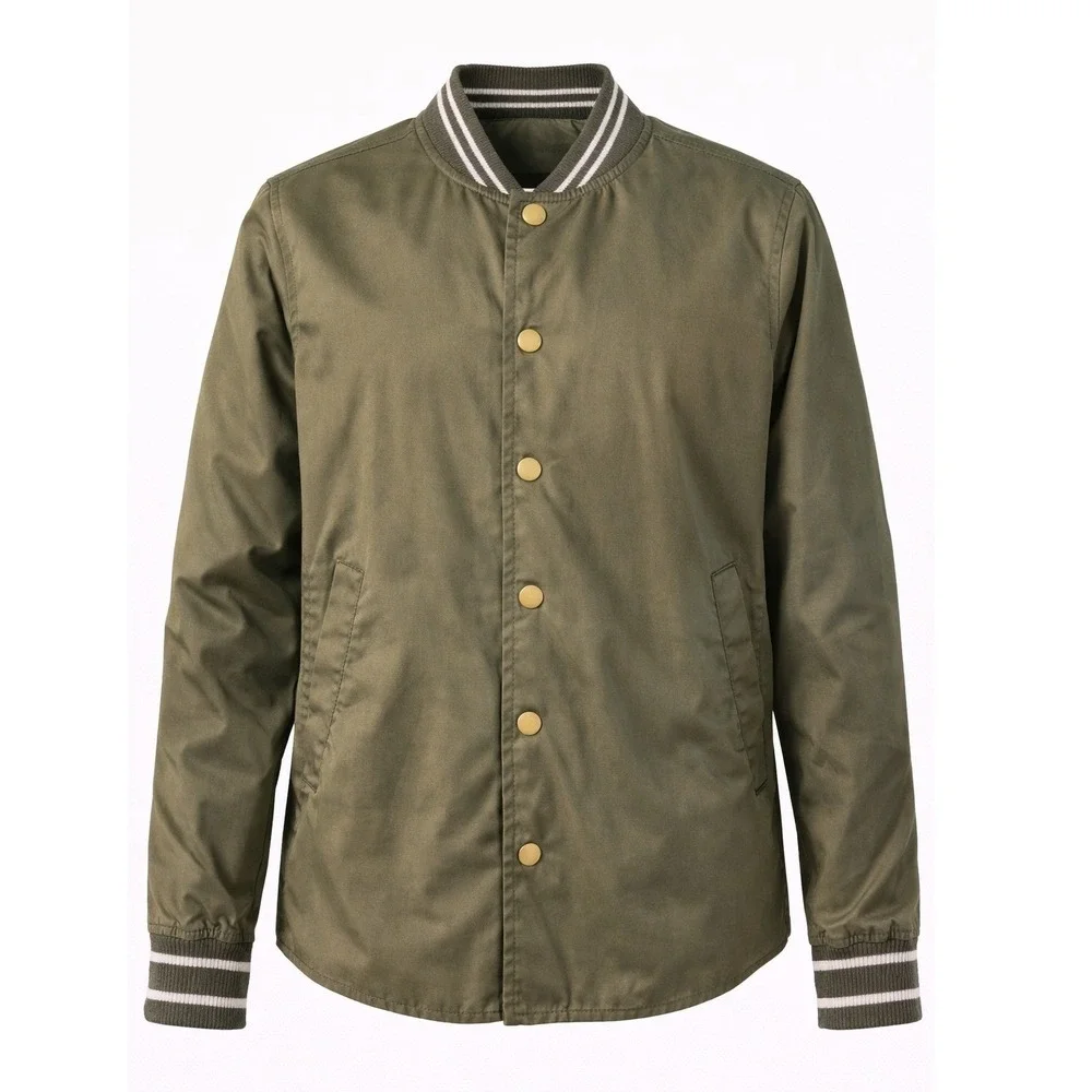 Old Navy Boys Olive Green Bomber Jacket Size‎ M 8 Snap Button Varsity Coat Kids